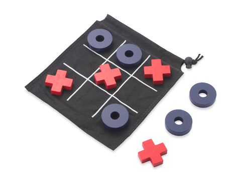 Tic-tac-toe ceļojuma spēle melnā maisiņā ar logo druku