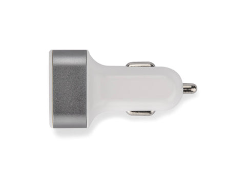 Praktisks USB lādētājs automašīnai ar personalizāciju, balts no sāniem