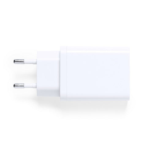 USB sienas lādētājs LUUR ar USB un USB-C pieslēgvietām ar apdruku