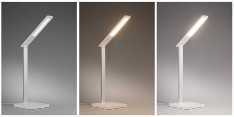 LED lampa ar bezvadu lādētāju un personalizētu logotipu, bilde ar trim lampām